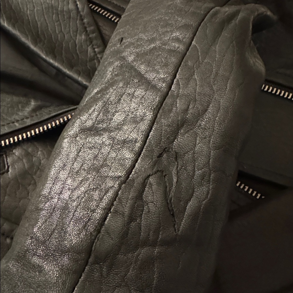 Mackage X Aritzia Pebbled Black Leather Biker Jacket - Picture 9 of 15